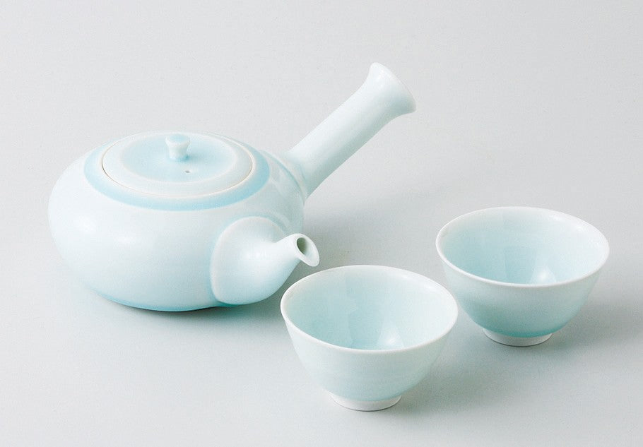 西海陶器:波佐見焼 青磁 急須セット - 急須+ティーカップ2個