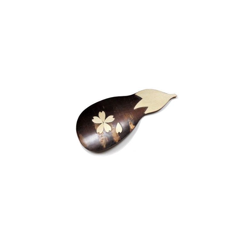 Fujiki Denshiro (last few units): Sakura Bark Tea Scoop Chasaji, Eggplant-shaped design with Sakura 茶箕 ナス 桜 - natsumiya.live