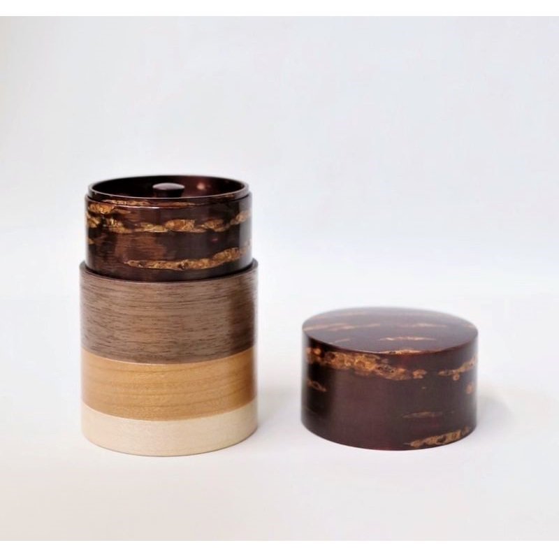 Fujiki Denshiro: Wazutsu Series Kabazaiku Tea Canisters, 4-color Sakura Bark 輪筒4色 茶筒 無地皮 - natsumiya.live