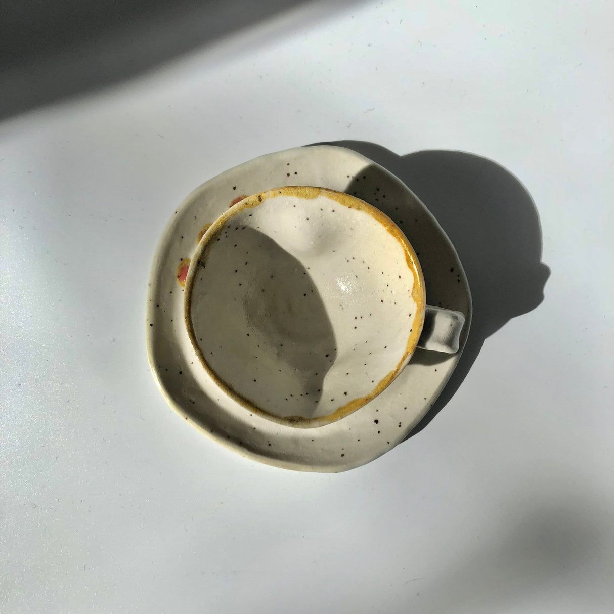 Hiroshi Hirai: Heart Shaped Cup & Saucer Set, Yellow Accents - natsumiya.live