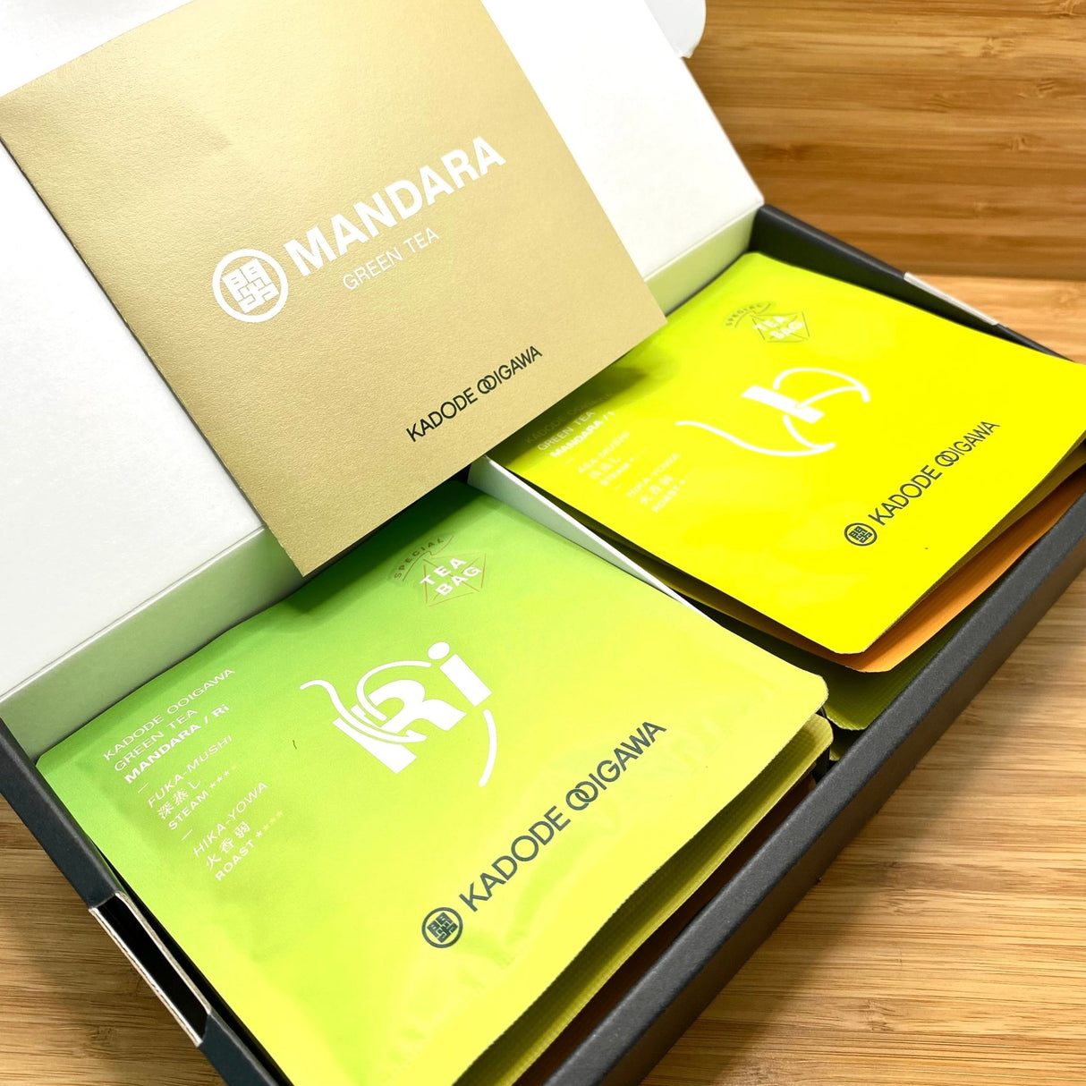 Mandara Green Tea Sampler Set by Kadode Ooigawa, Shizuoka - 4 steaming levels vs 4 green-roasting levels. (16 tea bags) - natsumiya.live