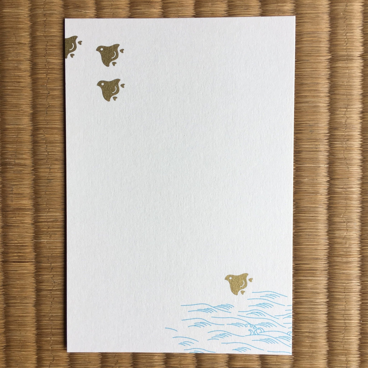 Silkscreen Postcard - Golden Birds Over the Waves - natsumiya.live