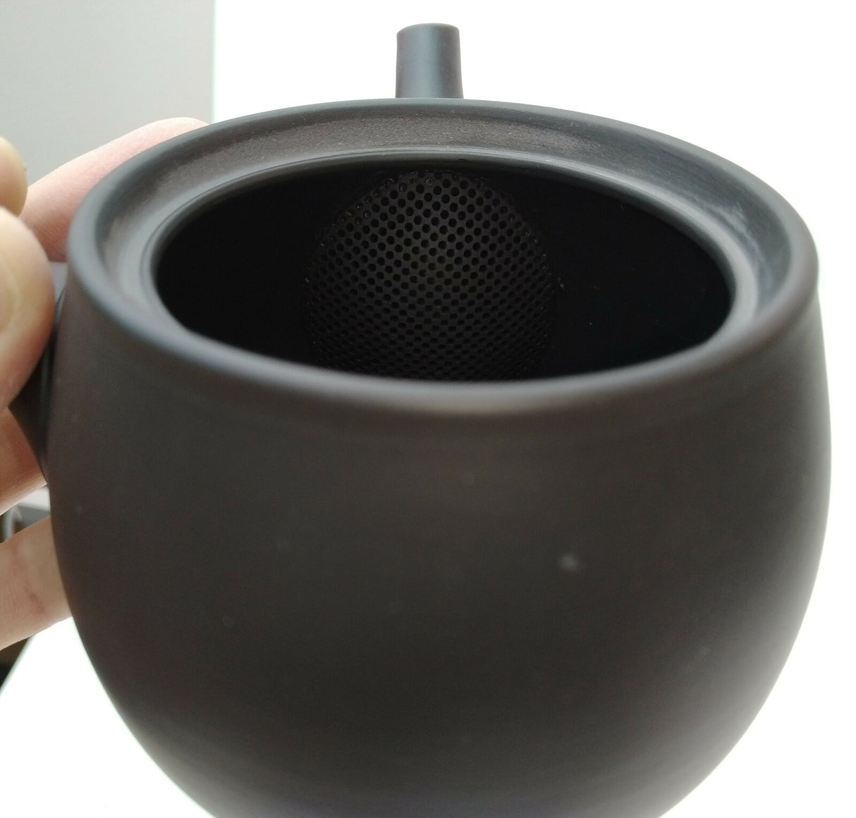 高助窯 (Y117) 高資陶苑: 常滑急須 黒 瓜形陶メッシュストレーナー 300ml