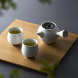 WDH - Hasamiyaki Porcelain White Kyusu Tea Set (Pot + 2 Cups)