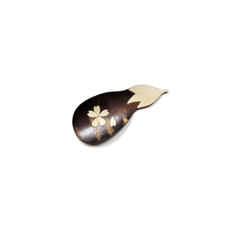 Fujiki Denshiro (last few units): Sakura Bark Tea Scoop Chasaji, Eggplant-shaped design with Sakura 茶箕 ナス 桜 - natsumiya.live