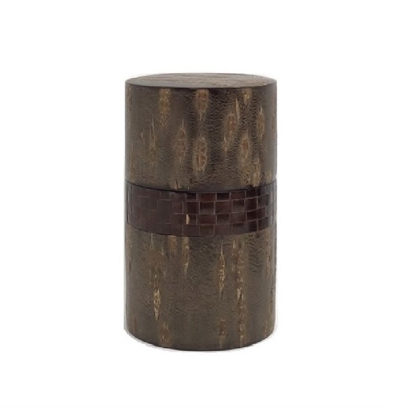 Fujiki Denshiro: Oyama Sakura Bark Chazutsu, Ajiro Weave (Horizontal Stripe) by Arakawa Keitaro 総皮茶筒 大山桜 アジロ 横（荒川慶太郎　作） - natsumiya.live