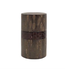 Fujiki Denshiro: Oyama Sakura Bark Chazutsu, Ajiro Weave (Horizontal Stripe) by Arakawa Keitaro 総皮茶筒 大山桜 アジロ 横（荒川慶太郎　作） - natsumiya.live