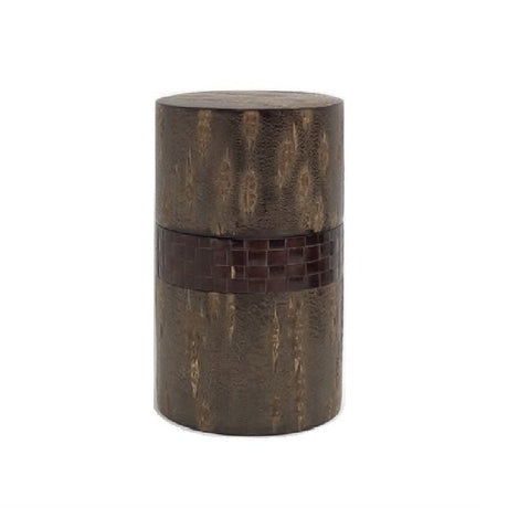 Fujiki Denshiro: Oyama Sakura Bark Chazutsu, Ajiro Weave (Horizontal Stripe) by Arakawa Keitaro 総皮茶筒 大山桜 アジロ 横（荒川慶太郎　作） - natsumiya.live