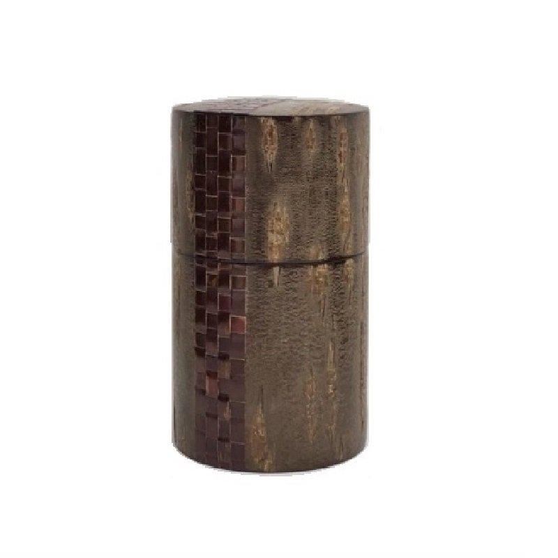 Fujiki Denshiro: Oyama Sakura Bark Chazutsu, Ajiro Weave (Vertical Stripe) by Arakawa Keitaro 総皮茶筒 大山桜 アジロ 縦（荒川慶太郎　作） - natsumiya.live