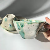 Hiroshi Hirai: Heart Shaped Cup & Saucer Set, Green Accents - natsumiya.live