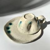 Hiroshi Hirai: Heart Shaped Cup & Saucer Set, Green Accents - natsumiya.live