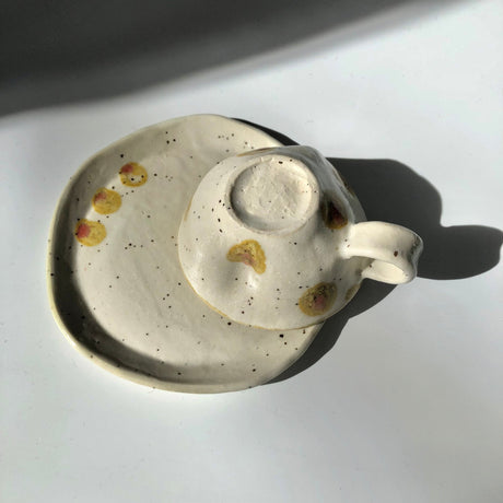Hiroshi Hirai: Heart Shaped Cup & Saucer Set, Yellow Accents - natsumiya.live
