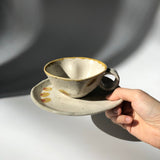 Hiroshi Hirai: Heart Shaped Cup & Saucer Set, Yellow Accents - natsumiya.live