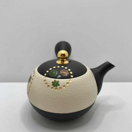 Isobe Ceramics mi122: Tokoname Kyusu Golden Autumn Leaves by Shouhou 200 ml 金彩紅葉桜 - natsumiya.live
