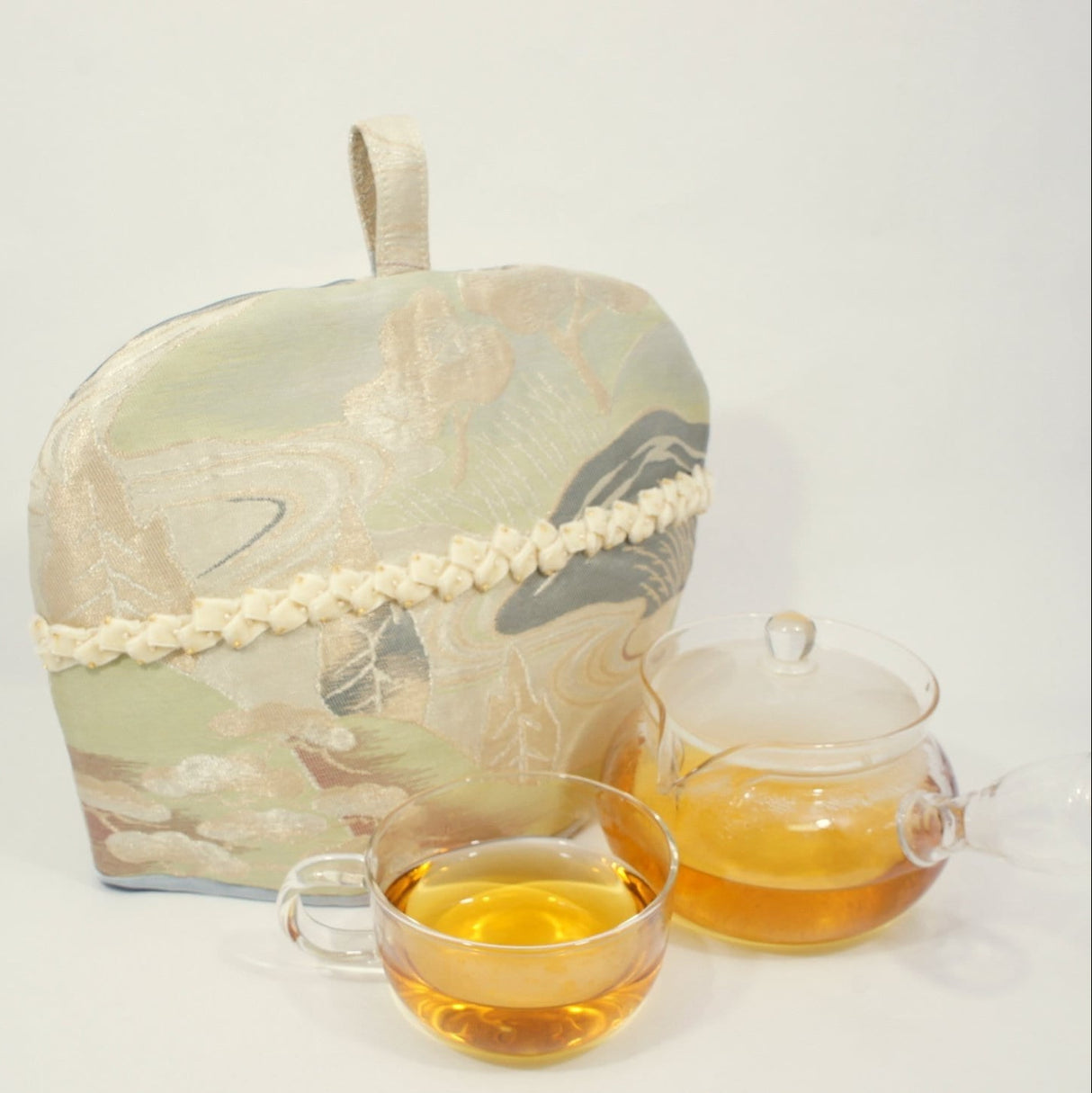 Kimono Sash Tea Cozy #1: Pine Tree and River by mami.mano - natsumiya.live