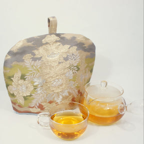 Kimono Sash Tea Cozy #2: Peony (silver lining) by mami.mano - natsumiya.live