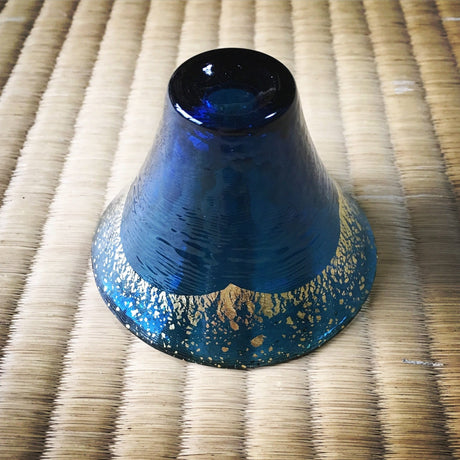 Kimoto Glass: Shofukuhai Mt. Fuji Blue Sake Glass, 65 ml - natsumiya.live