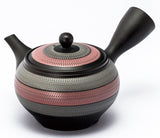 Koizumi: Left-handed Silver & Pink Striped Tokoname Kyusu Tea Pot by Kiln Tosei, 330 ml, 8-193 【陶聖】２色ルレット左手急須 - natsumiya.live