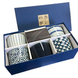Saikai Ceramics: 5-piece Aritayaki Soba Cup Set, Indigo Design Series - natsumiya.live