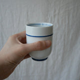 Saikai Ceramics: Blue Trim, White Porcelain Yunomi Tea Cup with Blue Accents 150 ml - natsumiya.live