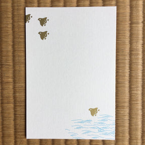 Silkscreen Postcard - Golden Birds Over the Waves - natsumiya.live