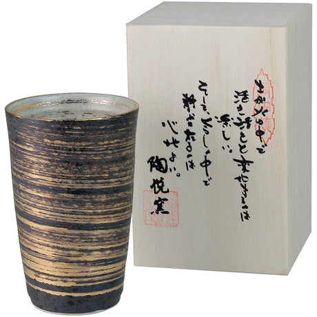 Touetsugama Aritayaki Tea Cup - Gold Hakeme Tall - natsumiya.live