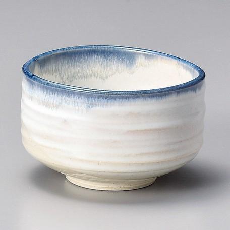 Yamaki Ikai M1429: White and Blue edge Matcha Tea Bowl (Kaneta Ceramics) - natsumiya.live