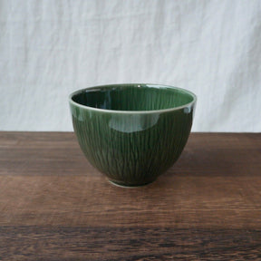 Yamani - Miyama Tableware: "Crease" Matcha Bowl Oribe Green - natsumiya.live