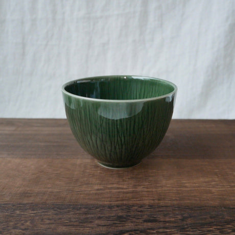 Yamani - Miyama Tableware: "Crease" Matcha Bowl Oribe Green - natsumiya.live