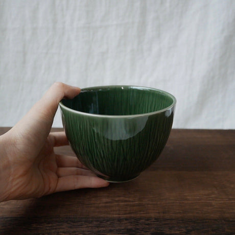 Yamani - Miyama Tableware: "Crease" Matcha Bowl Oribe Green - natsumiya.live